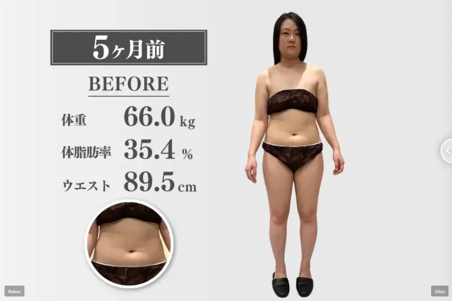 Before|体重66.0kg 体脂肪率35.4% ウエスト89.5cm